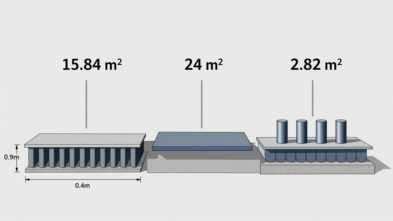 Схематичное изображение трех типов фундаментов: ленточного, плитного и свайного с указанными объемами.