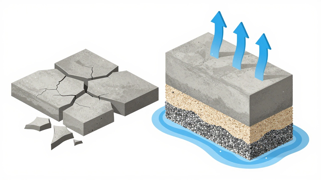 Сравнение хрупкого цемента без песка и прочного бетона с заполнителями.