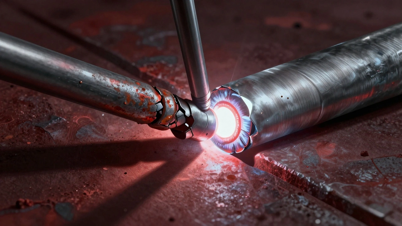 Разделенная иллюстрация: слева — треснувший шов с шлаком, справа — идеальный TIG-шов с однородной структурой.