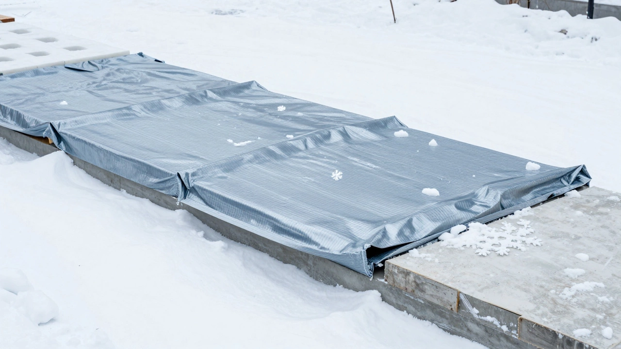 Зимнее утепление бетона теплыми одеялами и пенопластом