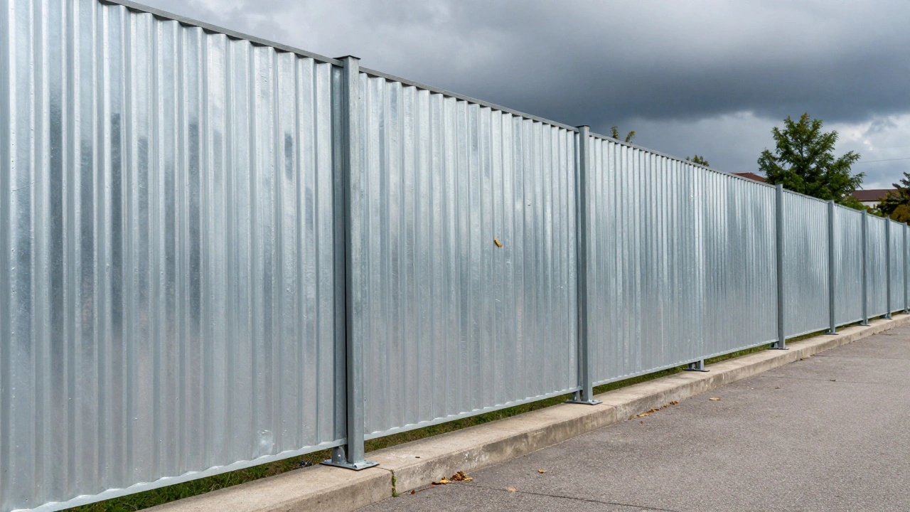 Профнастил с цинковым покрытием Z275 и бетонными столбами на фоне приближающейся бури.