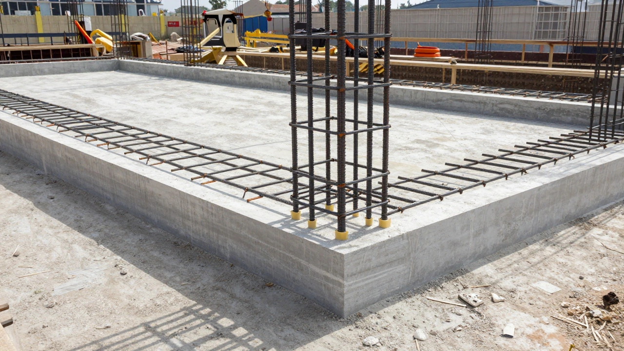 Монтаж арматурного каркаса ленточного фундамента с защитными подставками