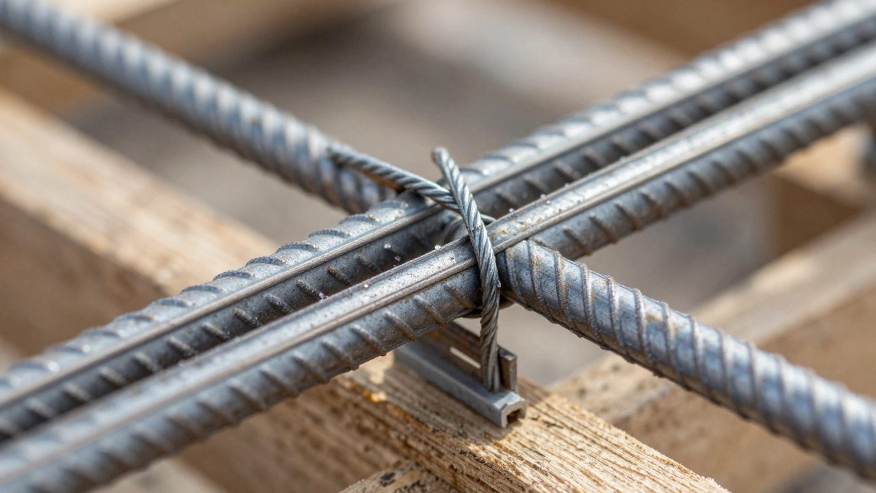 Правильный нахлест арматуры с использованием вязальной проволоки и фиксатора