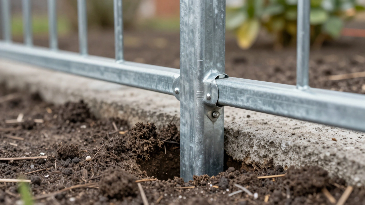 Процесс установки забора: бетонный фундамент для оцинкованного металлического столба