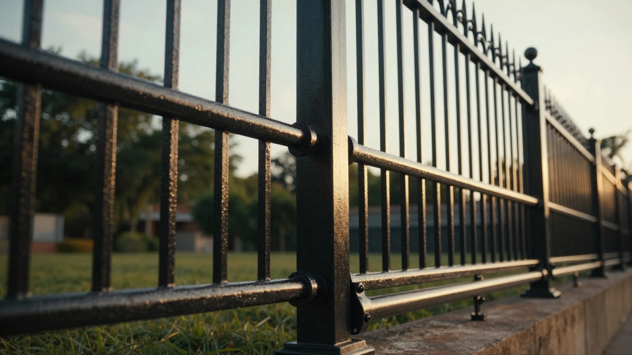 Прочный кованый металлический забор на мощных профильных трубах