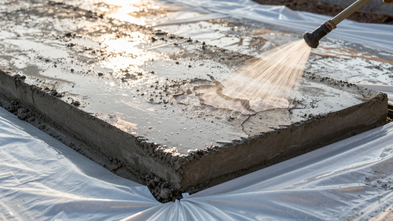 Уход за свежезалитым бетоном: полив водой и укрытие защитной пленкой